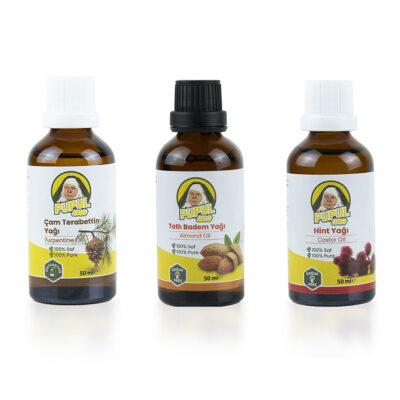 Pupul Ana Saç Bakım Seti: Terebentin + Tatlı Badem + Hint Yağları 50şer ml